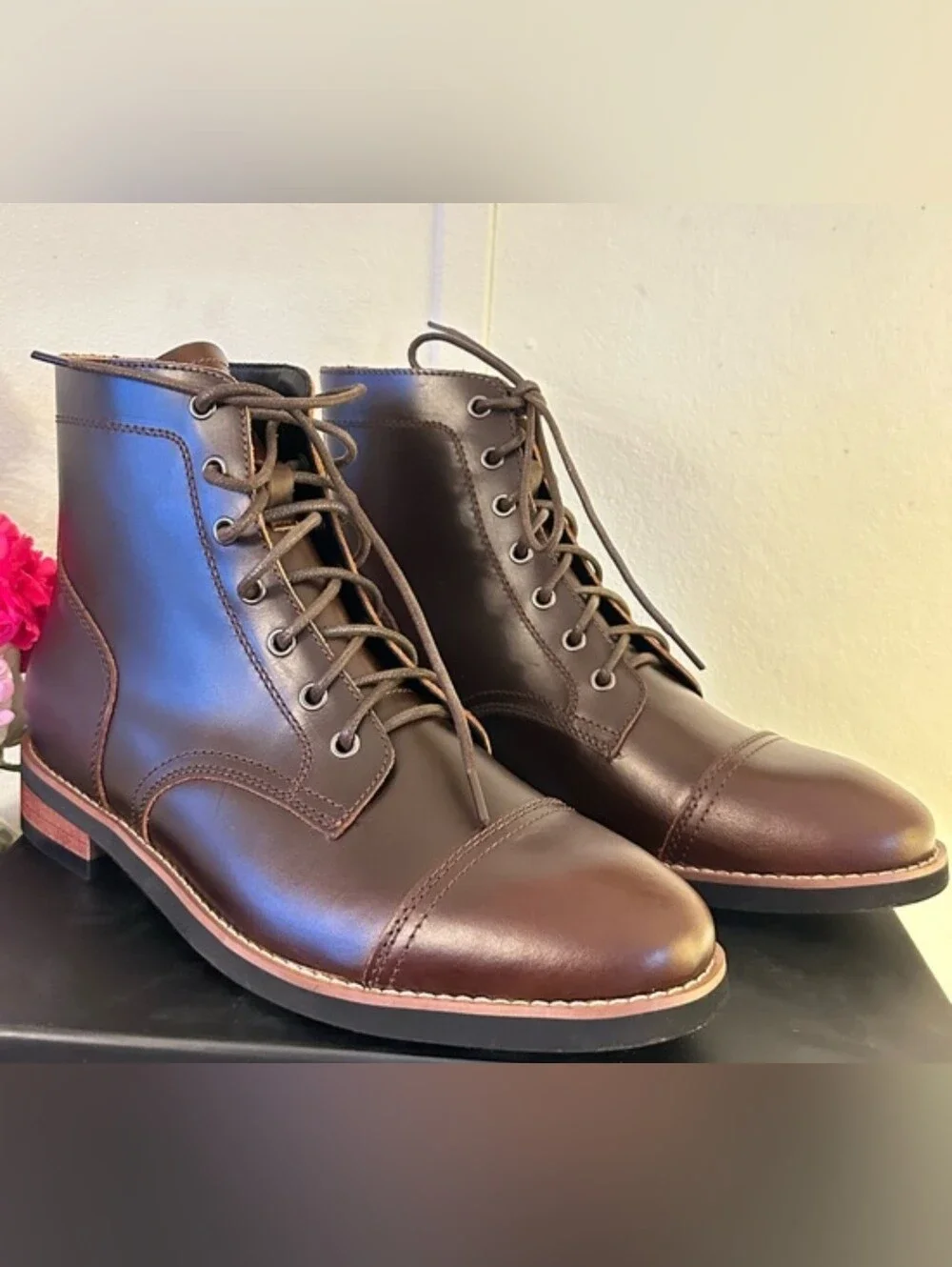 Party Men's Dark Brown Leather Cap-Toe Chukka Boots Size 10.5 New